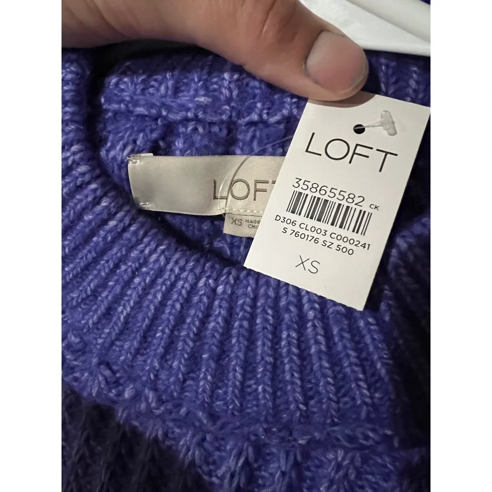 LOFT‎ Womens Ribbed Crew Neck Sweater Purple Long Sleeve Size XS NWT Warm Cozy